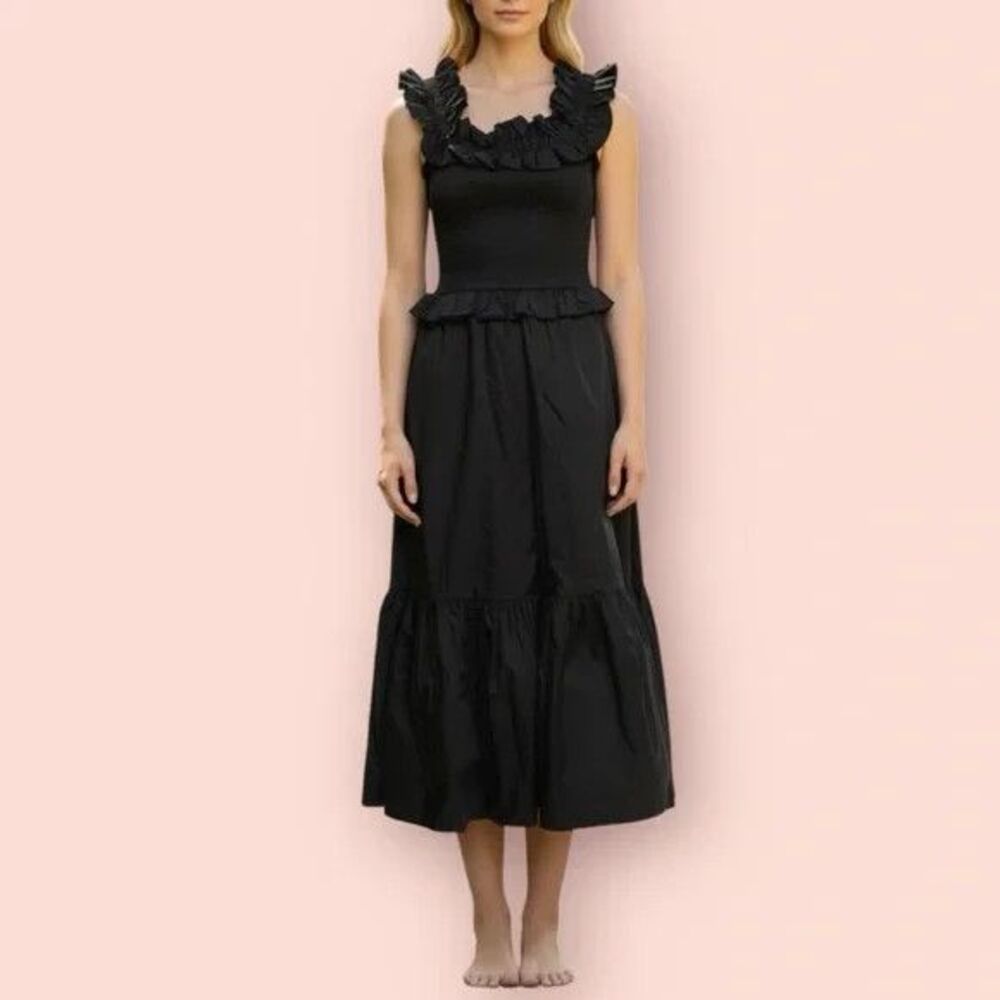 Caroline Constas womens Black Cotton On or Off The Shoulder Midi Dress size XS